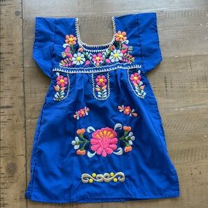 Embroidered Blue Fiesta Dress with Floral Design